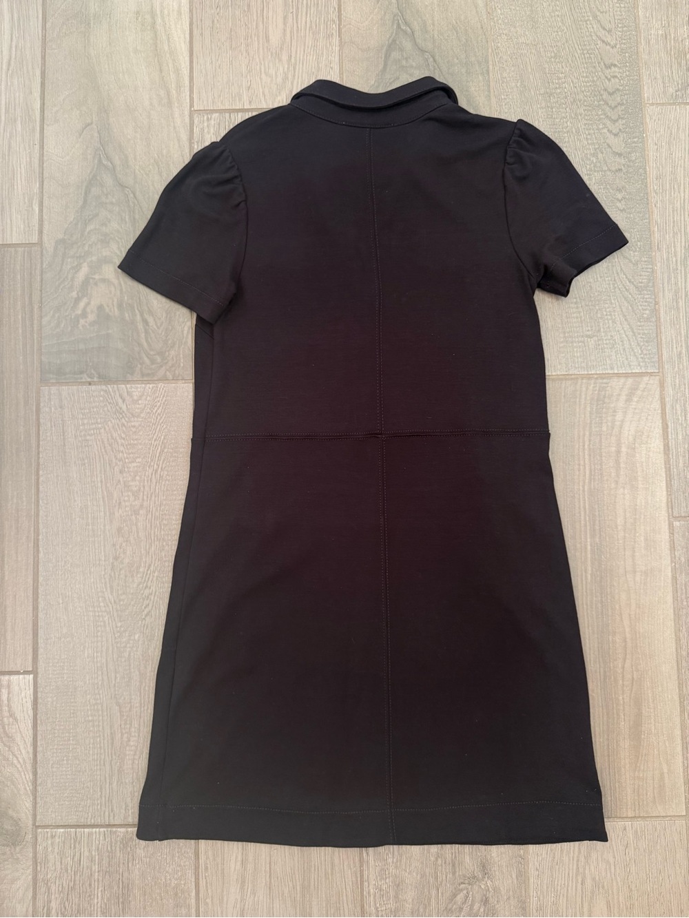 Black Short-Sleeve Shirt Dress with Gold Buttons - Picture 9 of 10